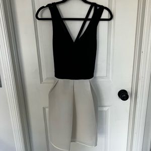 Express Deep V Black and White Cocktail Dress